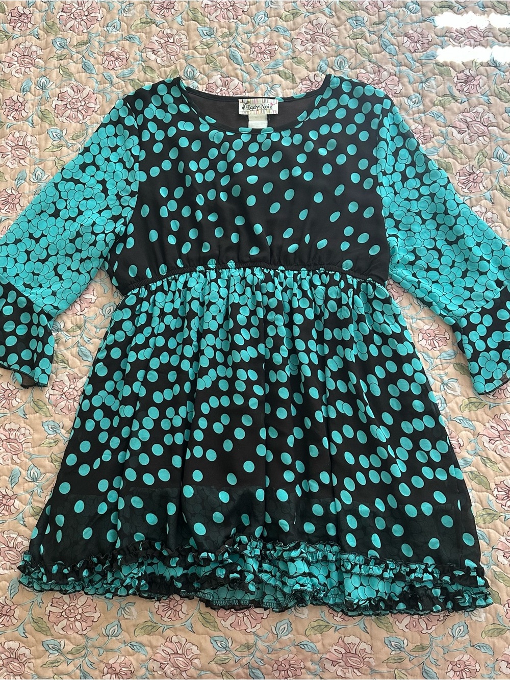 Lady Noiz Chocolate Brown & Teal Polka Dot Bell Sleeve Ruffles Women’s Dress